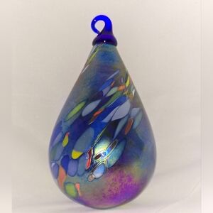 Irredesent Glass Raindrop Cobalt Ornament